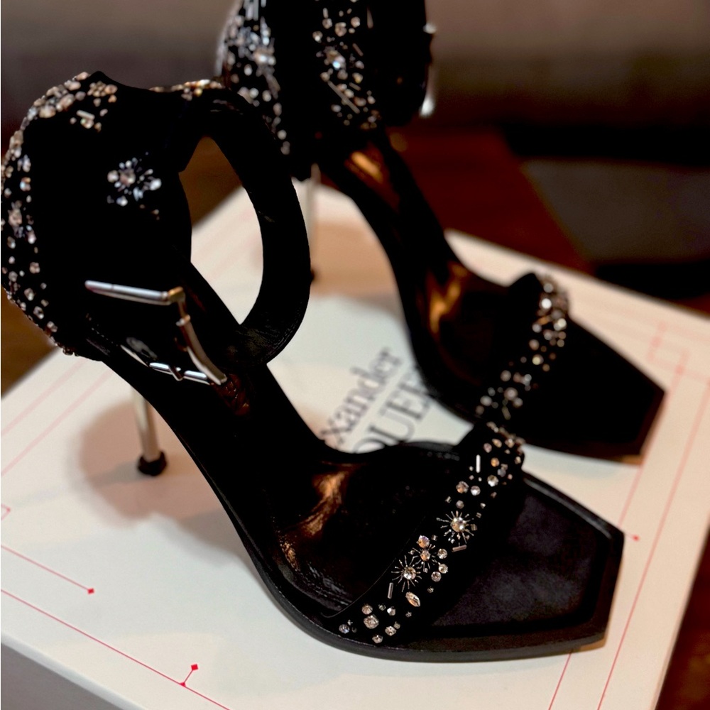Alexander McQueen Punk Comet Crystal Sandal Heels- Black, Like New